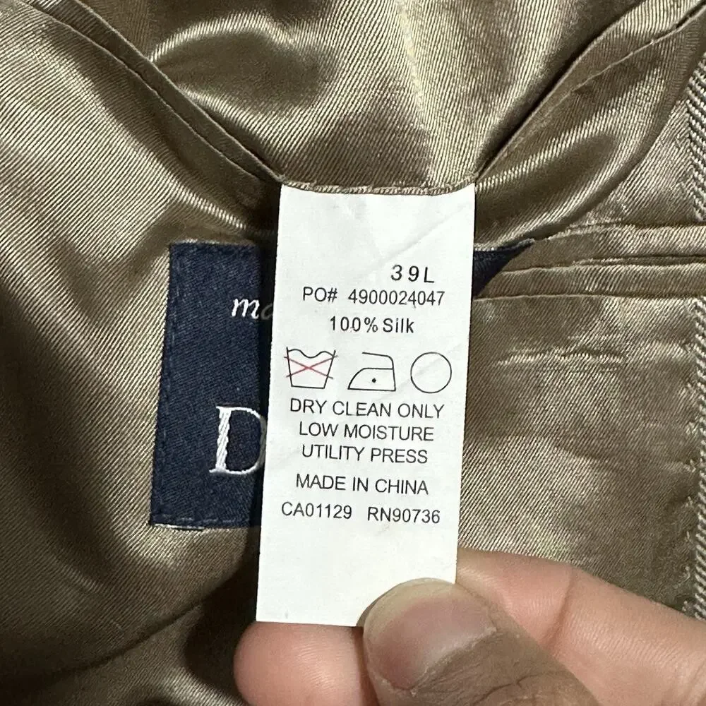 Ralph Ralph Lauren Blazer Sport Coat Mens‎ Size 39L Beige 100% Silk Herringbone